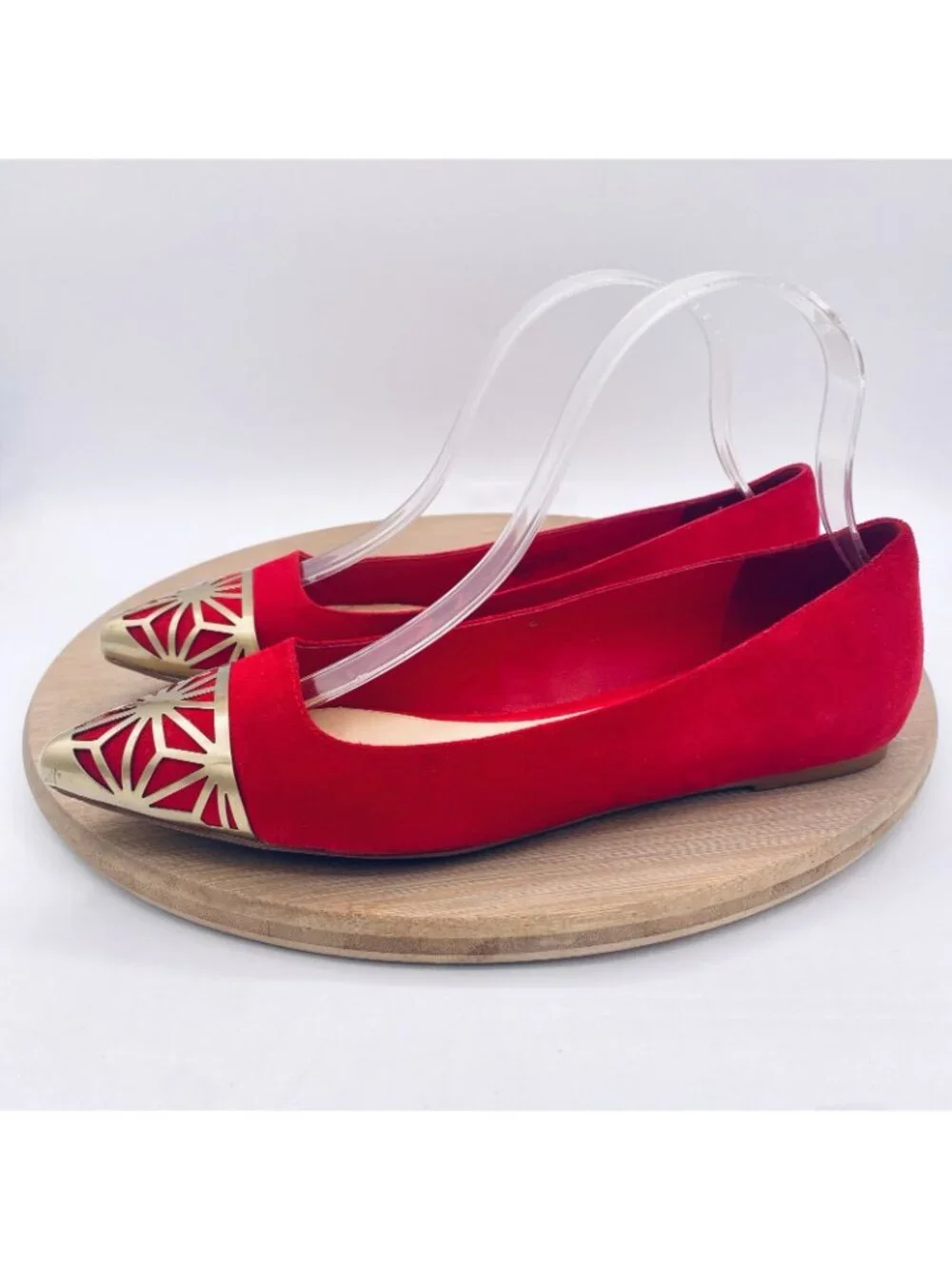 Brian Atwood Shoes Womens 7.5 Red Suede Cap Toe Ballet Flats Italy